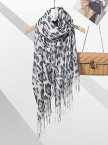 1pc Ladies Retro Leopard Print Tassel Scarf Shawl, Fashionable & Versatile Neck Wrap