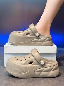 女士厚底平底拖鞋 - 纯色 EVA 拖鞋 | 超柔软、透气、轻便的夏季鞋 | 时尚防水设计，适合海滩、泳池和休闲穿着 - 棕色 - 查看 3