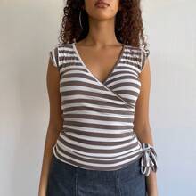 Women's Vintage Polka Dots Peter Pan Collar V Neck Short Sleeve Shirts Summer Casual Sheer Sim Fitted Blouse Tee Tops - 棕色 - 查看 1