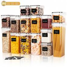 4/7/10/12/15件带盖密封食品储存容器，塑料厨房食品储藏整理和储存，谷物、面食、面粉、糖干粮罐，塑料食品保鲜罐，家居装饰，圣诞礼物，家居礼品，房间装饰 - 黑與白 - 查看 16