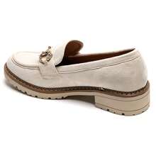 Women's Flat Loafers | Thick Sole Design, Decorated With Chain - Beige - View 4