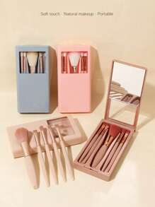 Estuche de brochas de viaje, conjunto de mini brochas portátil con caja y espejo, estuche de brochas pequeño y completo perfecto para salir