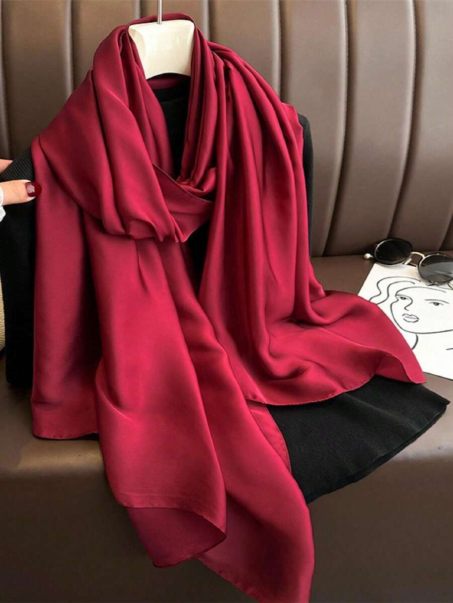 1件装 女士创意时尚个性化时尚丝滑渐变彩绘披肩围巾，适合搭配连衣裙 - 酒紅色 - 查看 1