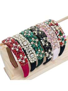 1 pièce Bandeau en velours décoré de strass et de perles dans un style baroque vintage et luxueux. Accessoire de cheveux orné de pierres précieuses pour femmes