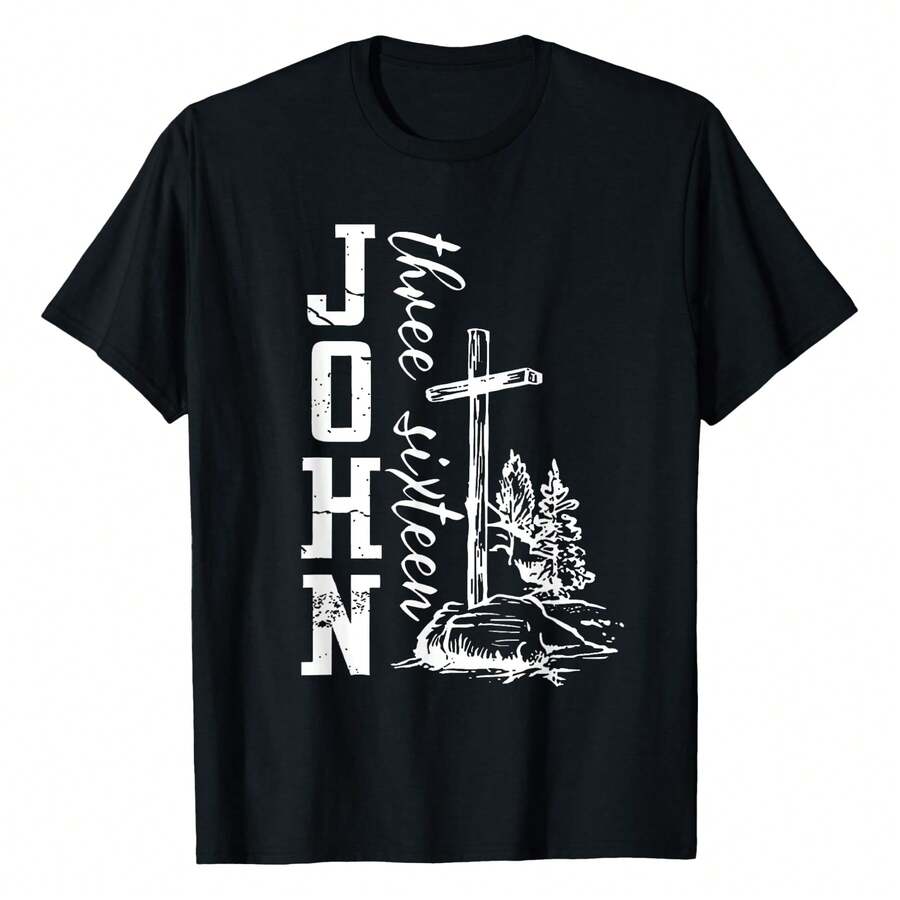 Camiseta cristiana con la cruz bíblica de Juan 3:16, camisetas de talla grande para mujer, camisetas divertidas y geniales, camisetas casuales y cómodas - Negro - Ver 1
