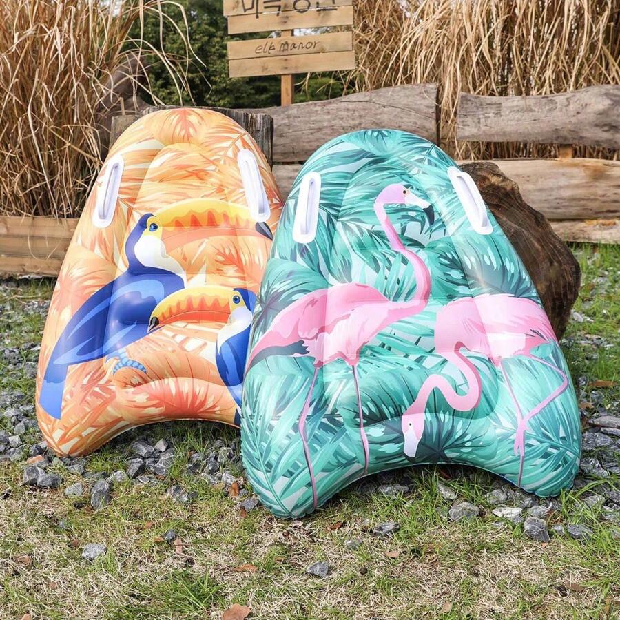 1pc Inflatable Flamingo Floating Board, PVC Cartoon Swimming Floatation Device For Surfing - Multicolor - View 1