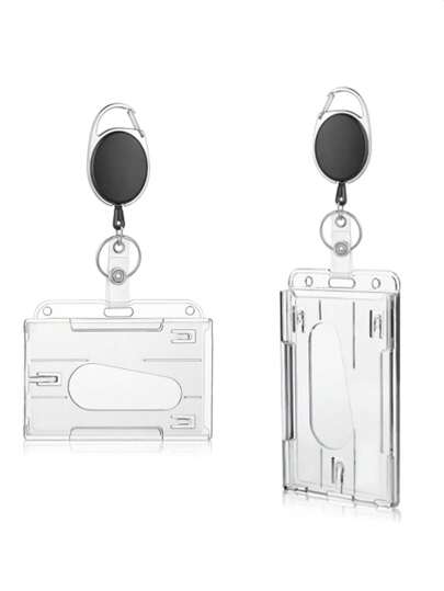 Transparent Double S Slots ID Tag Badge Holder With Badge Reel 2 S Storage Organizer Employee Pass Work Case Sleeve Mini Wallet Card Wallet Clear Bag