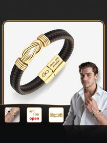 1PC Father's Day Exclusive Golden Knot Bracelet Gift For Dad, Exuding Sophistication And Style, Elegant Gift For Son Back-To-School Season - Gold - View 11