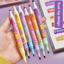 6pcs/Set Double-Ended Fluorescent Highlighter Pens, 12 Colors, Overlapping Neon Highlighters For Note Taking, Drawing, Graffiti, Vibrant Stationery, Back To School Essential, Gift