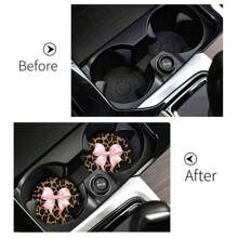 2 pièces Dessous de verre motif imprimé nœud léopard pour voiture, tapis de voiture stylé à séchage rapide et antidérapant