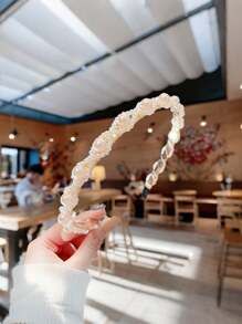 1pc Knotted Faux Pearl Bridal Headband Bow Hair Clip Elegant Tiaras