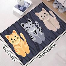 一块深蓝色可爱小猫印花，可洗防水防滑柔软小宠物垫，适用于客厅、卧室、露台。装饰区域地毯、地毯、宠物儿童友好垫。