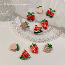 2 件水果形迷你发夹，西瓜和樱桃侧刘海发夹公主发饰（无卡）