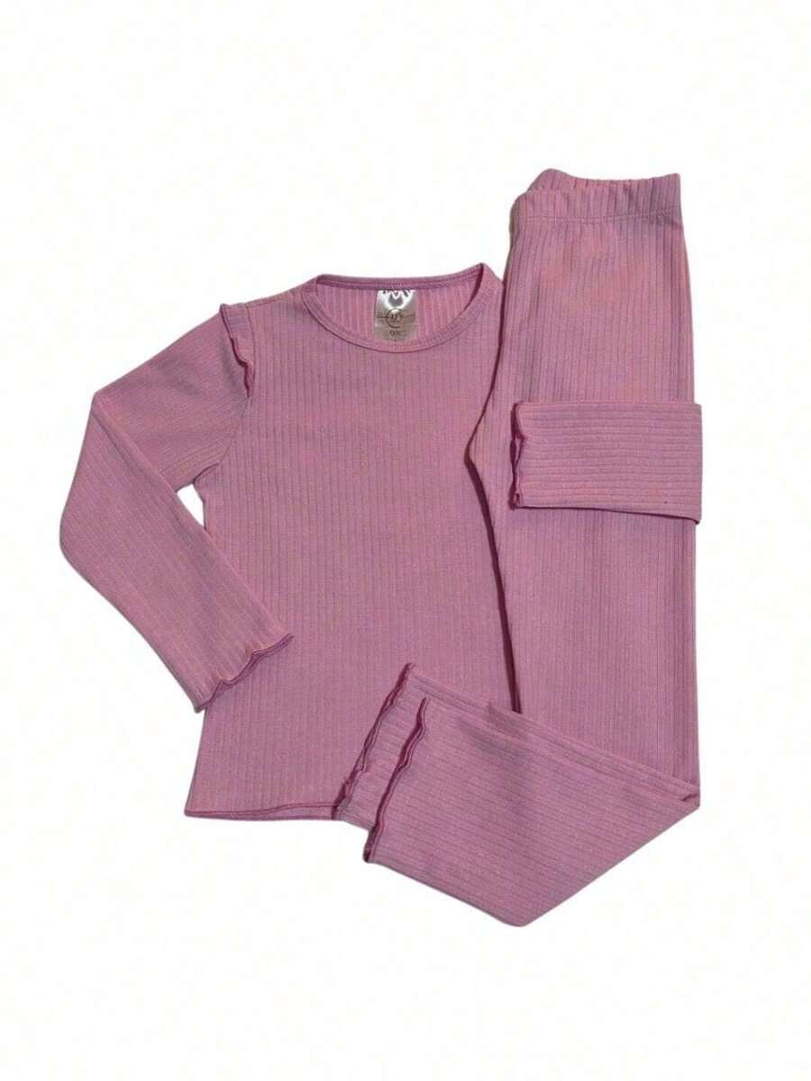 Girls' Ribbed Mid-Season Set For Kids - Dusty Pink - View 1