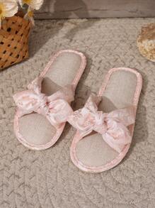 New Fashionable Versatile Bohemian Style Non-Slip Soft Bottom Bow Tie Indoor/Outdoor Slippers - Pink - View 6
