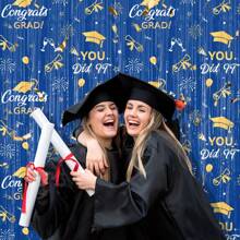 2025 Class Graduation Photography Backdrop Black Gold Glitter Bokeh Graduation Party Background 2025 Congrats Grad Prom Party Decoration Banner (Five Colors Available) - Graduation Season Rain Curtain - View 6