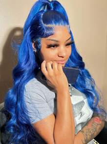 Dark Blue Lace Front Wigs Human Hair, 13x4 HD Body Wave Human Hair Lace Frontal Wigs Human Hair Pre Plucked With Baby Hair Navy Blue 180% Density 30 Inch 13X6 Bouncy Body Wig - SBlue - View 10