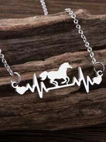 1 件欧美风格心电图心形吊坠项链，不锈钢简约链，时尚百搭 - 跑馬心電圖項鍊 - 查看 3