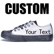 定制个性化文字/姓名/日期/字母印花低帮帆布涂鸦运动鞋，宽幅休闲系带滑板鞋，男女通用，适合结婚纪念日/婚礼/万圣节/圣诞节/新年/感恩节个性化礼物/生日礼物 - 白色 - 查看 1