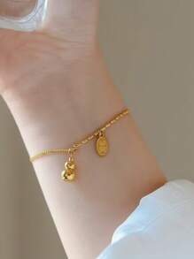 1 件不锈钢双面“福气”设计手链，轻巧、奢华、创意新中式风格，高端时尚女士配饰 - 咖啡豆好運腳鍊 - 查看 14