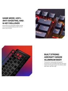 Teclado mecánico de juego HyperX Alloy Origins 104 BPT Keys con interruptores rojos RGB y retroiluminación - Negro - Ver 6