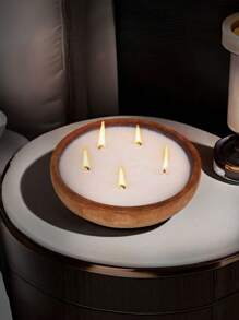 1pc Round Solid Wooden Bowl Aroma Candle Smokeless Soy Wax Home Lighting Candles Aroma Candle Decorations Valentine's Day Rama Gift Essentials Gifts Birthday Graduation