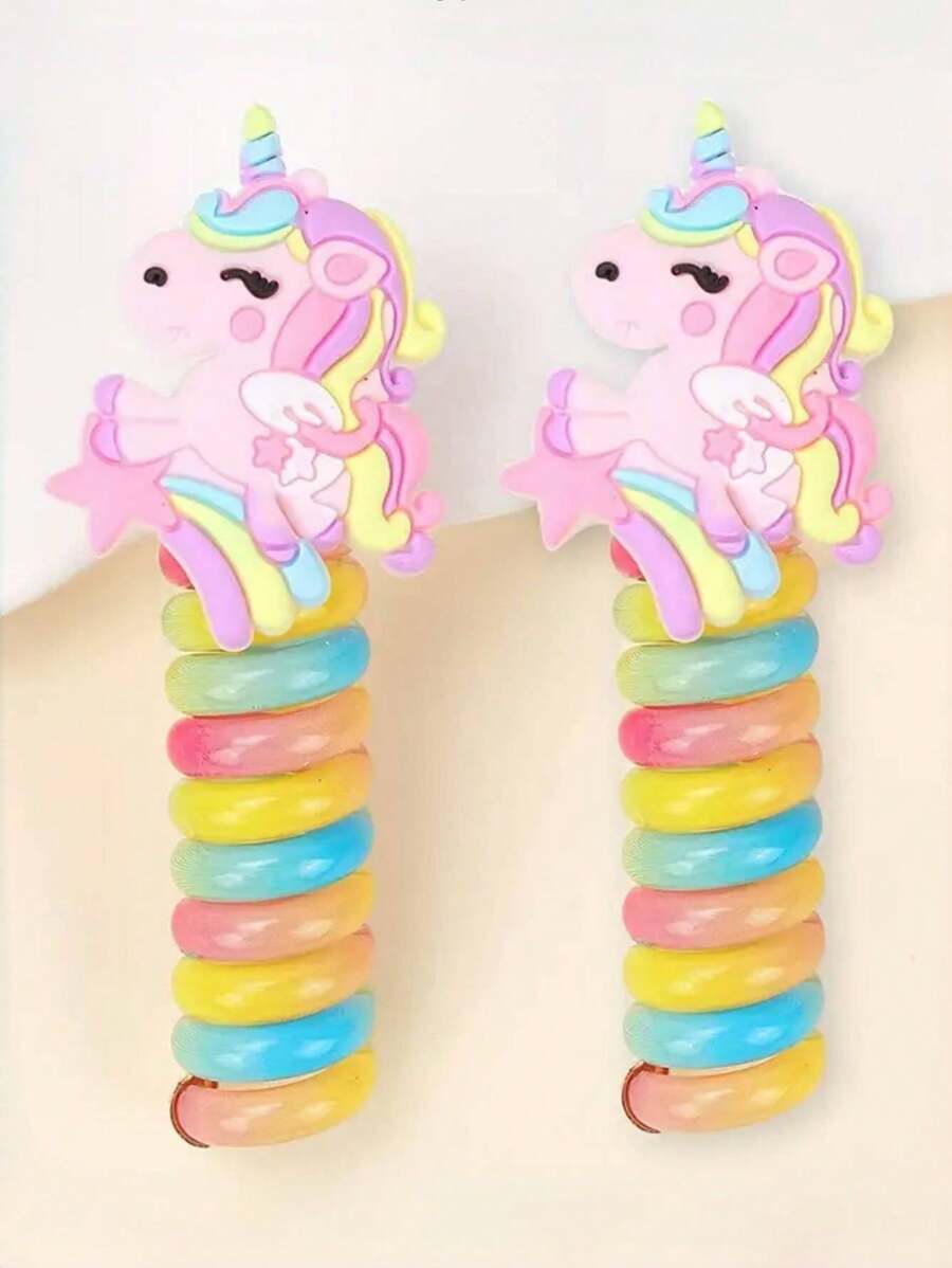 2 件螺旋儿童发带，时尚高马尾发夹 - 珊瑚粉 - 查看 1