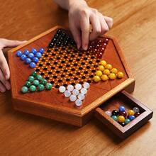 Luxury Wooden Chinese Checkers Game Set, Hexagonal Gameboard With Storage Drawer, Classic Family Strategic Board Game, Portable Tabletop Chess Game, Retro Jumping Pieces, Homestyle Version - 1PC Set With Acrylic Beads - View 7