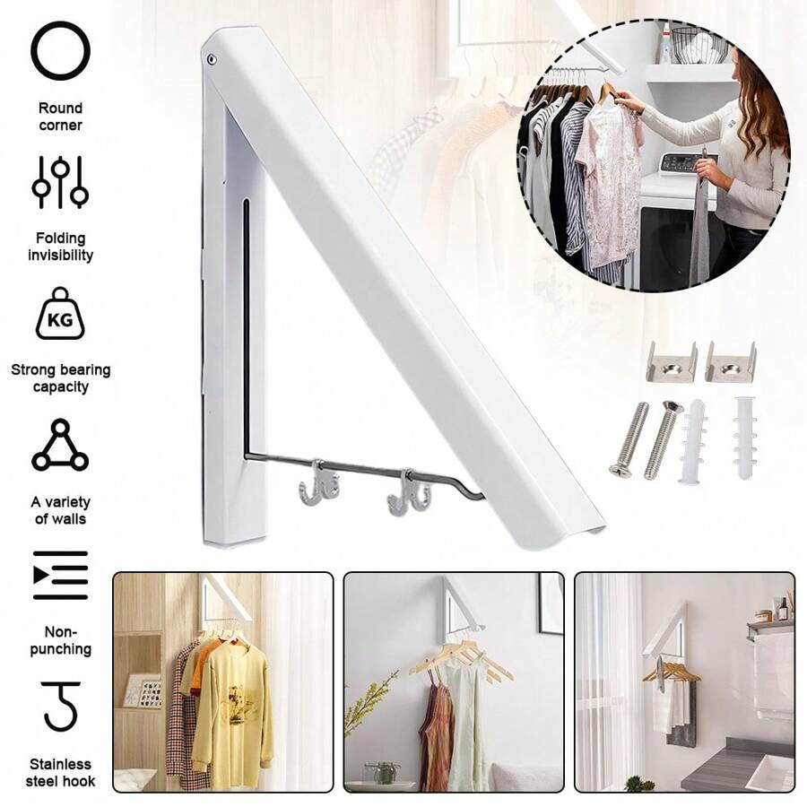 Kleiderhaken Klappbar Wand Kleiderständer, Aluminium Kleiderbügel mit Kleiderhaken, Kleiderlüfter Wandgarderobe Haken Halter für Schlafzimmer Badezimmer Balkon Indoor Outdoor
