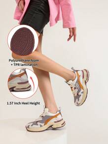 somiliss 1 双女士防滑运动休闲鞋,前系带绒面革网眼舒适跑步鞋,春季新款时尚百搭 4 厘米增高低帮户外步行鞋,橙色 - 米桔色 - 查看 7