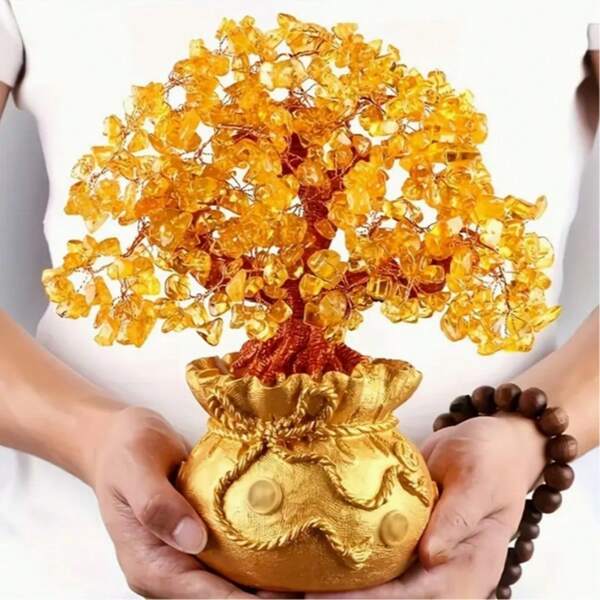 1 pieza Árbol floreciente de hojas de cristal natural, decoración atraer riqueza de resina, inspirado en el feng shui para decoración del hogar, regalo de negocio único, símbolo de prosperidad