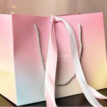 1pc Pink And Blue Ombre Paper Gift Bag, With Two-Tone Ribbon, Shopping Bag, Eid Gift Bag - 1pcs - View 4