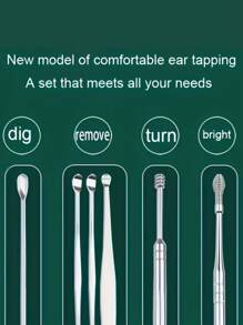 Juego de 10 piezas de herramientas de acero inoxidable para eliminar el cerumen del oído - Recogedor de cera de oído de rotación espiral, fácil de usar para la higiene personal - Multicolor - Ver 2