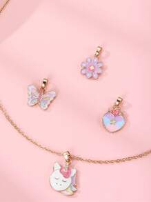 4 件儿童卡通蝴蝶、彩虹和皇冠锌合金 DIY 吊坠项链