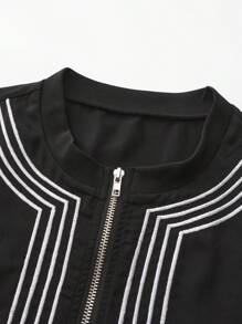 Men's Embroidered Arab Long Robe, Casual Zipper Black Robe For Young Men, Cooling - Black - View 4