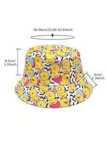 1 Pc Foldable Reversible Duck Print Bucket Hat For Women, Polyester, Sun Protection, Suitable For Spring/Summer, Beach