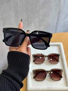3pcs Women's Eyeglasses Set, Oversized Frames, Black Leopard Print, Brown Plastic Fashion Glasses, Sports Style Frames, Suitable For Outdoor, Summer Beach, Travel, Party And Other Occasions - 3pcs 紋茶灰組合 - 查看 2