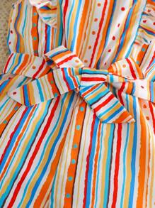 Young Girl Casual Striped Print Ruffle Hem Sleeveless Jumpsuit, Beach Vacation Gift For Summer - Multicolor - View 5