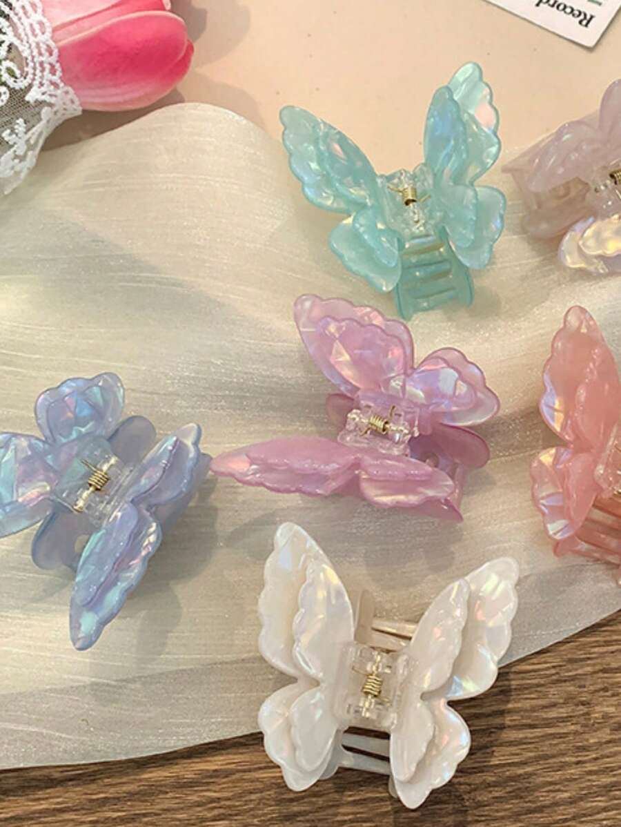 1pc Cute Street-Style Vintage Palace Elegant Acrylic Hair Claw With Double Layer Wings, Gentle Elegant For All Seasons - Multicolor - View 1
