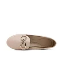 Elegant Loafers With Metal Chain - Nude - View 3