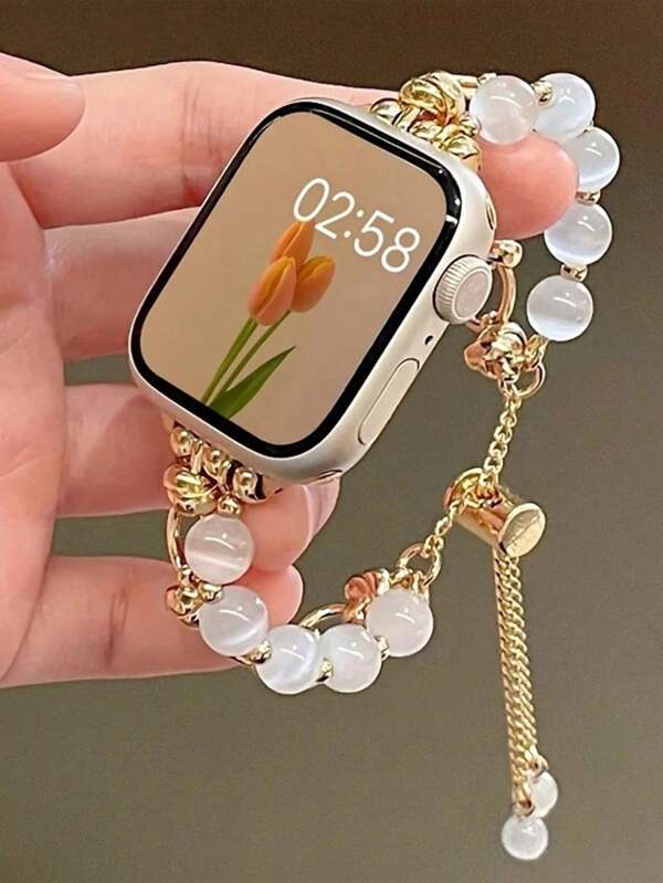 1 pieza Correa de reloj de mujer con ojo de gato de plata compatible con reloj inteligente de 38/40/41/42/44/45/49mm (reloj no incluido)