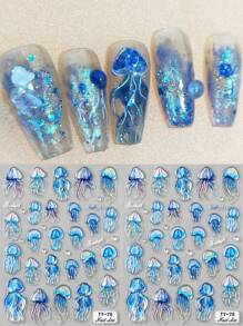 5D Embossed Ocean Nail Stickers Summer Nail Decals Blue Wine Red Jellyfish Nail Sticker Nails Stickers Sea Animals Nail Art Stickers Beach Nail Stickers For Nail Art Supplies Ocean Stickers For Nails