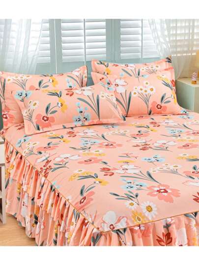 3pcs Bed Skirt Set (1pc Bed Skirt + 2pcs Pillow Shams), Ruffled Bed Skirt Detail, Soft & Breathable, Suitable Bedroom Decorative Bedding