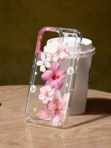 Pink Flower Floral Print Clear Case Compatible With IPhone