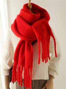 1pc Women Multicolor Extra Long Faux Cashmere Solid Color Scarf With Tassels, Warm For Autumn/Winter Outings, Traveling, And Shopping - Beige - View 6