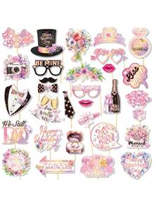 30pcs Wedding Party Photo Booth Props, Signs For Wedding Backdrop And Selfie Station, Pink Teal Selfie Wedding Photo Props For Wedding Party Supplies Decorations - Multicolor - View 2