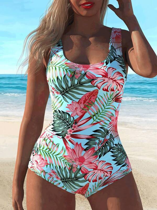 Bikini da donna con stampa floreale sexy, costume da bagno intero con stampa popolare in stile europeo e americano, modello 2025