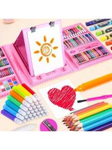 42pcs/86pcs/208pcs Art Supply Set, Children/Teen Boys/Girls Painting Art Supplies, Gift Box Includes Oil Pastels, Crayons, Colored Pencils, Watercolor Cakes,Back To School,School Supplies