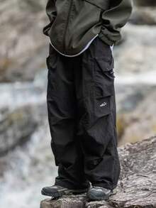 防水伞兵裤男士美式多功能登山工装裤直筒宽松户外休闲裤春秋 - 黑色 - 查看 4