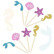 24pcs Creative Starfish, Seahorse, Shell, Mermaid Cake Topper Picks, Summer Mermaid Ocean Theme Birthday Party Decoration